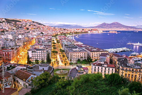 Fototapeta Naklejka Na Ścianę i Meble -  Panoramic scenic view of Naples at night, Campania, Italy