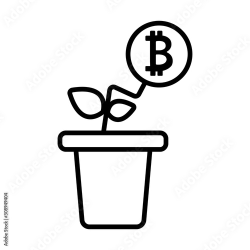 The rise of bitcoin icon vector. A thin line sign. Isolated contour symbol illustration