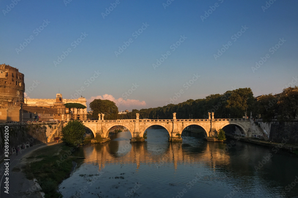 Ancient Sant Angelo Bridge with Tiber River