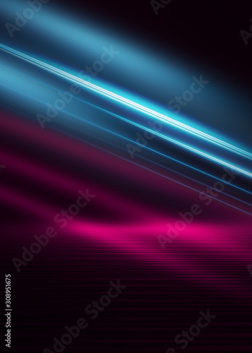 Empty dark abstract background. Background of empty show scene. Glow of neon lights on an empty concert stage.