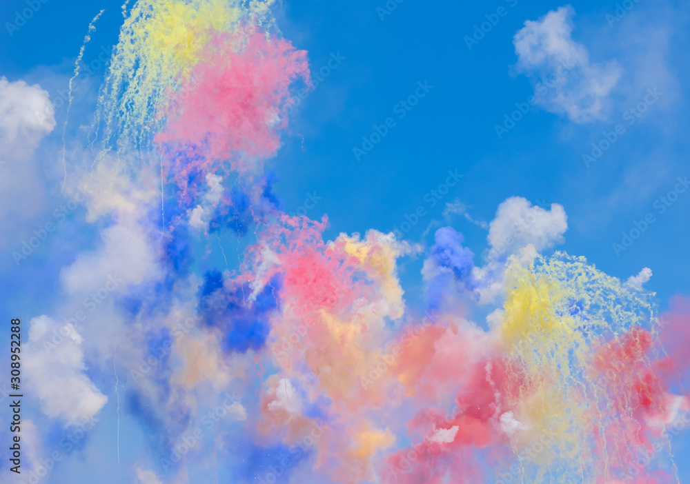 Colorful fireworks on the blue sky 