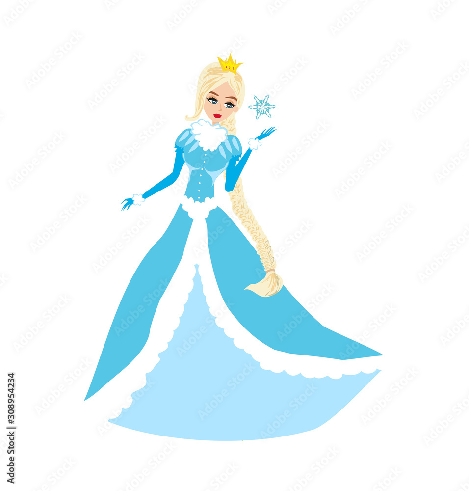 beautiful winter princess catching a snowflake