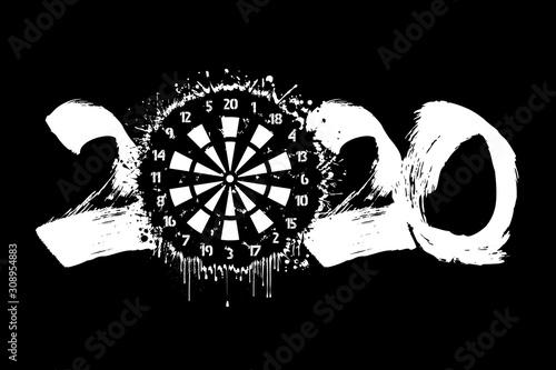 Abstract numbers 2020 and a dartboard from blots