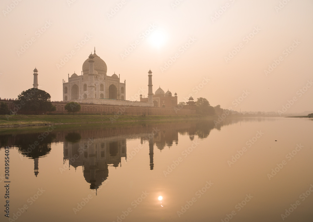 Taj Mahal reflected in Yamuna river