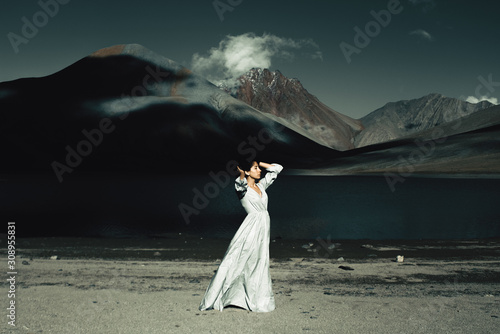 Hiker young woman in nature