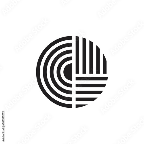 letter cd stripes geometric circle linear logo vector