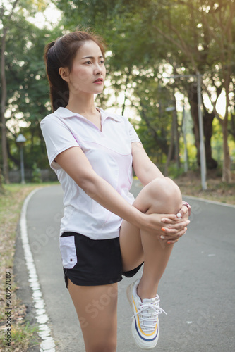 Asian women exercising at the park