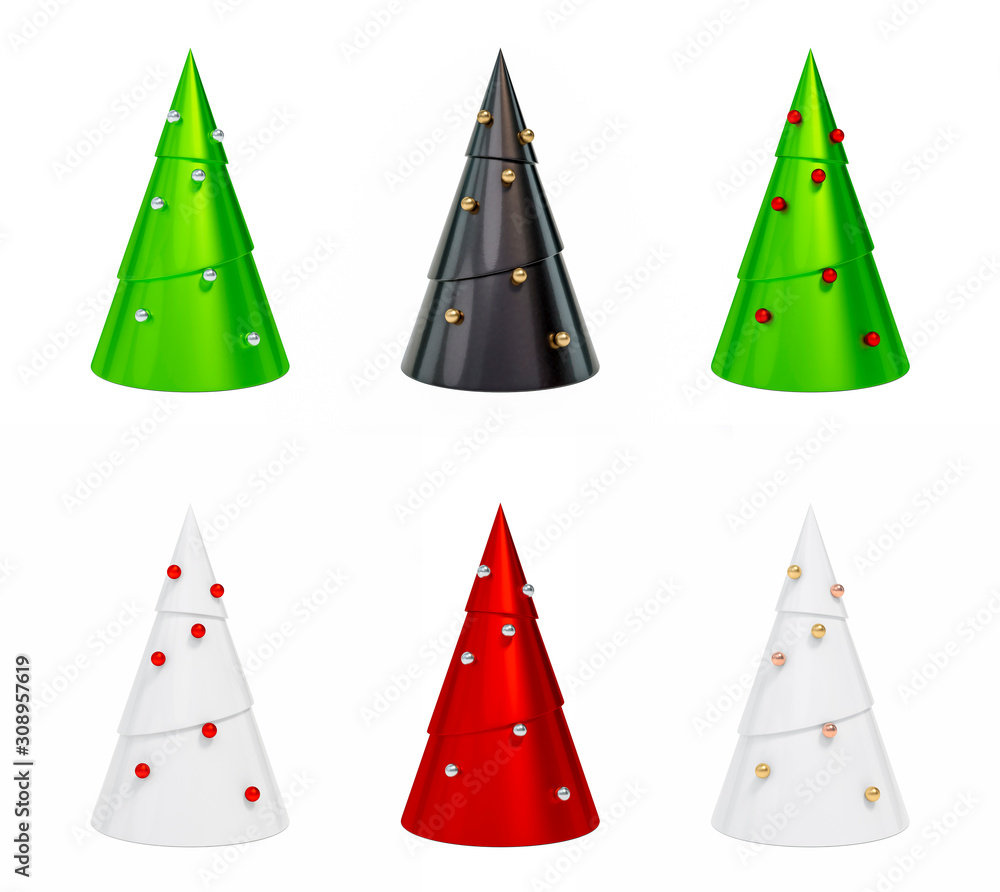 Metallic glossy reflection abstract christmas tree geometric shape 3d rendering. 3d illustration celebration christmas and cute new year sale concept. Winter season. Clipping path included.