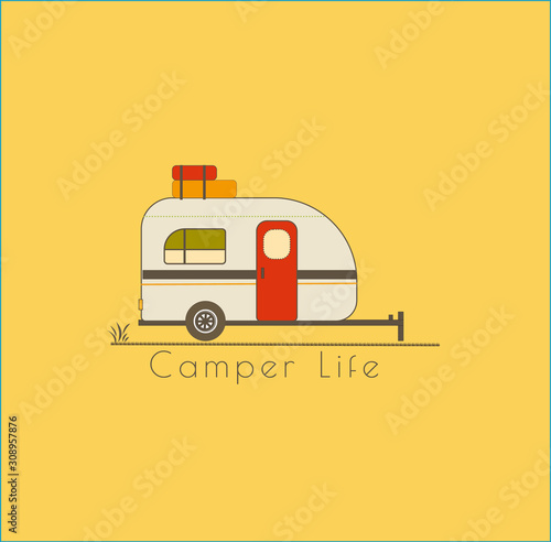Cute Camper Trailer Vector Illustration
