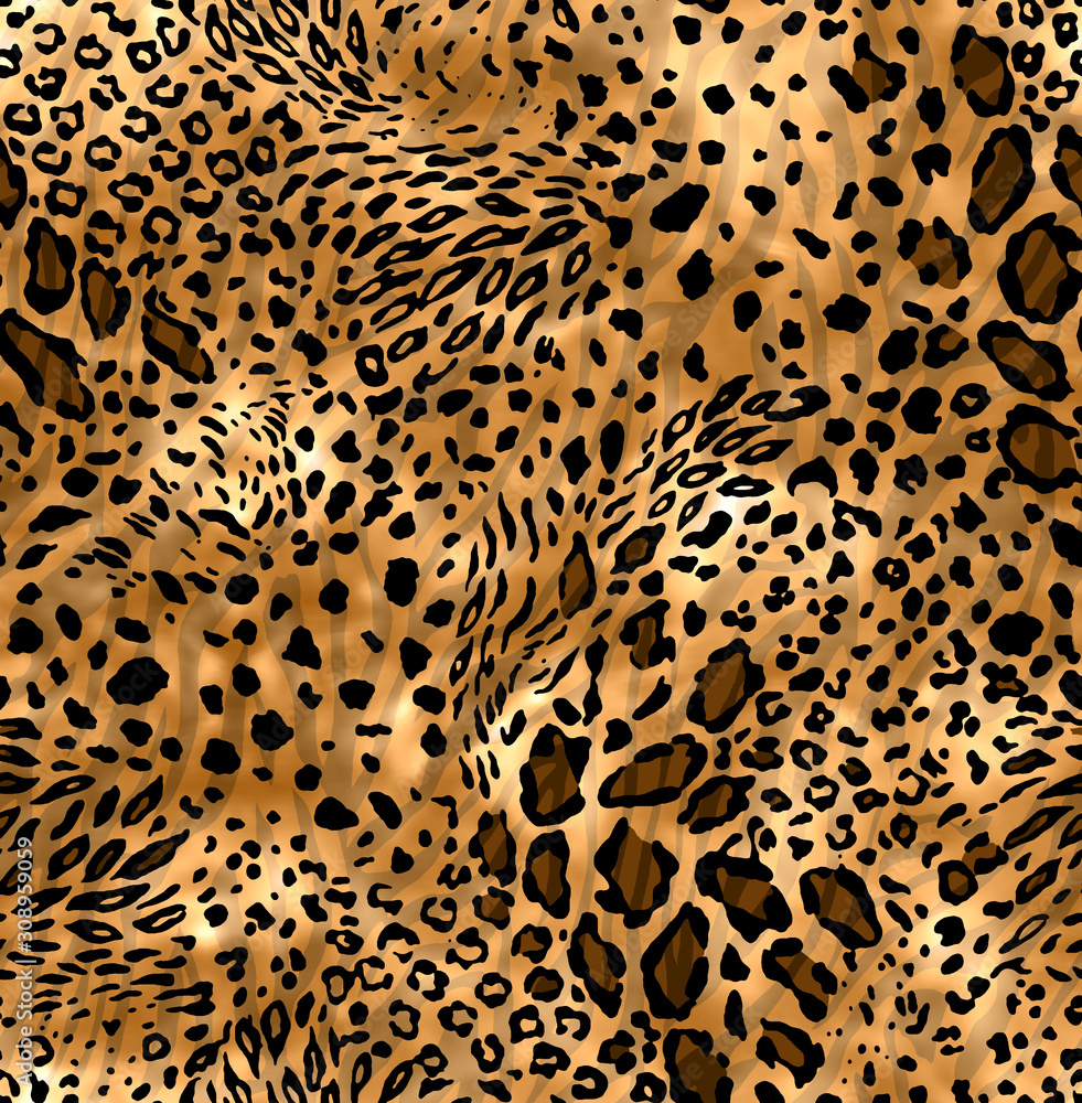 Seamless wild skin pattern. Mix of Tiger skin, jaguar skin. leopard