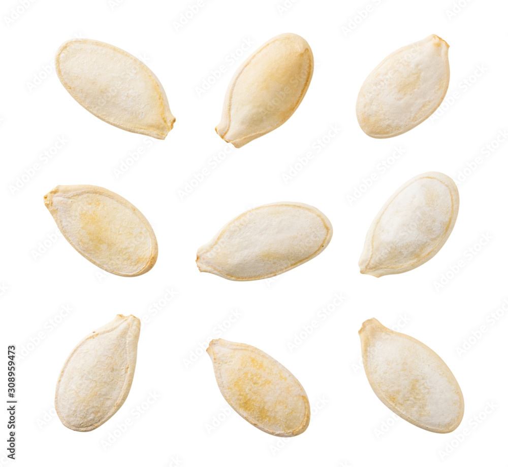 Fototapeta premium Set of pumpkin seeds isolated on a white.