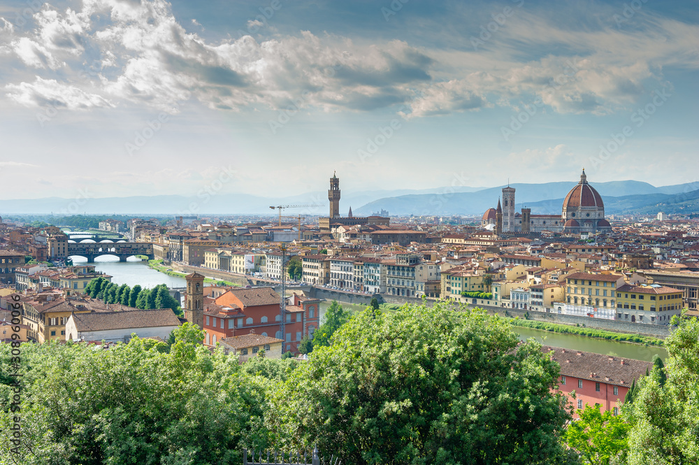 Florence, Italy. 05.28.2015. Panoramic view of the city of Florence at sunset
