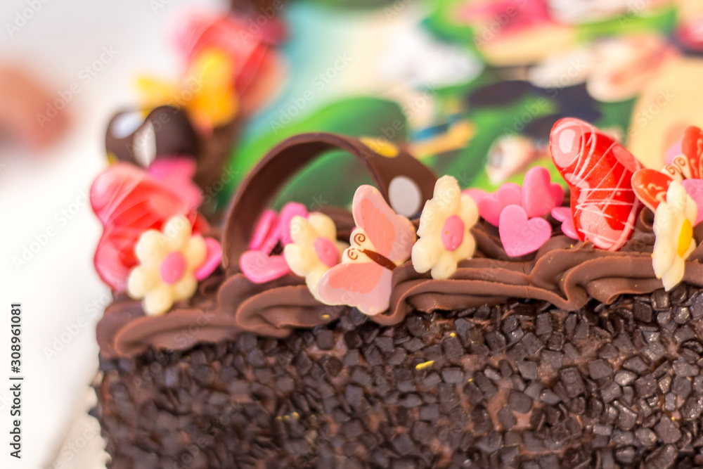 Chocolate cake decorated with chocolate candies Chocolate cake decorated with chocolate candies