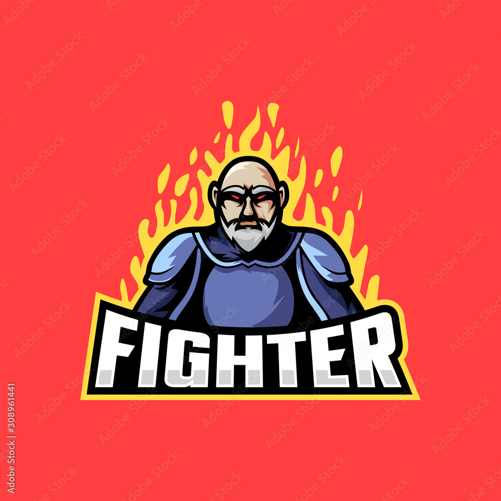 Fighter fire sport e-sport mascot gaming team logo vector premium