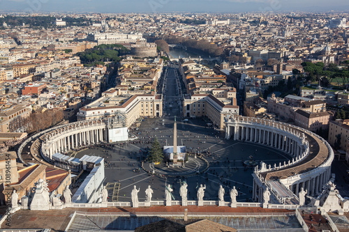 Aerial view of old city Rome from a dome of Saint Peter's Cathedral, Italy © Arkadii Shandarov