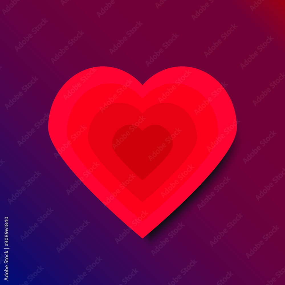 Red heart paper cut style. Design for greeting card for Valentine's day. Vector illustration.