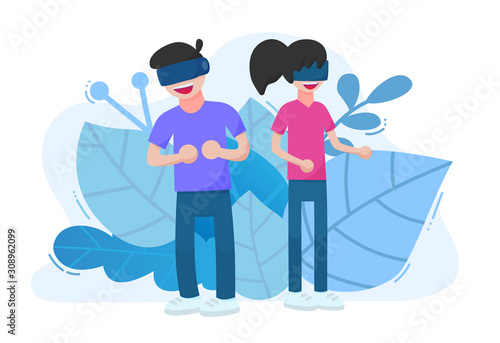 Virtual reality banner. Augmented reality landing page, VR website concept poster