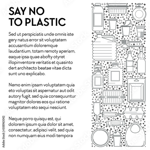 Say no to plastic banner with single-use plastics linear icons