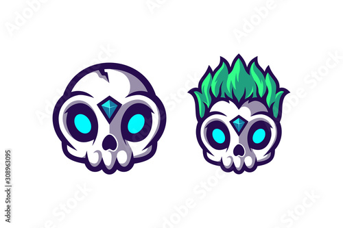 Cute skull sport e-sport mascot gaming team logo vector premium