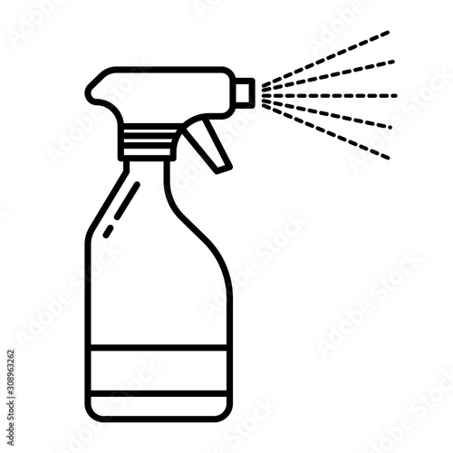 Spray bottle with water mist spraying from nozzle linear icon