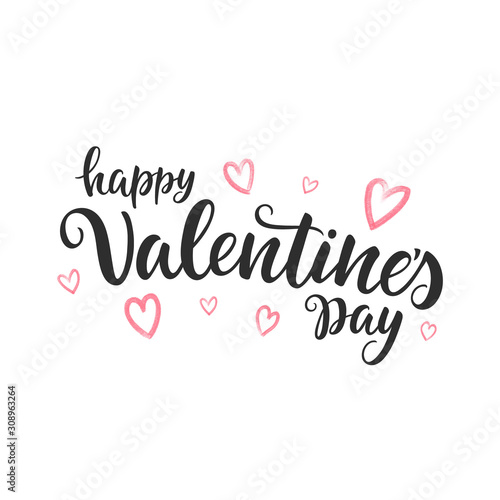 Happy Valentine s Day script lettering inscription isolated on white background. Calligraphy for Valentine s Day card.