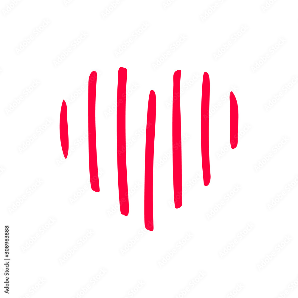 Minimalistic hand drawn red heart icon isolated on white background. Valentine's Day minimal concept. Unique design element. Vector illustration. Can be used for greeting card, invitation, banner, web Minimalistic hand drawn red heart icon isolated on white background. Valentine's Day minimal concept. Unique design element. Vector illustration. Can be used for greeting card, invitation, banner, web