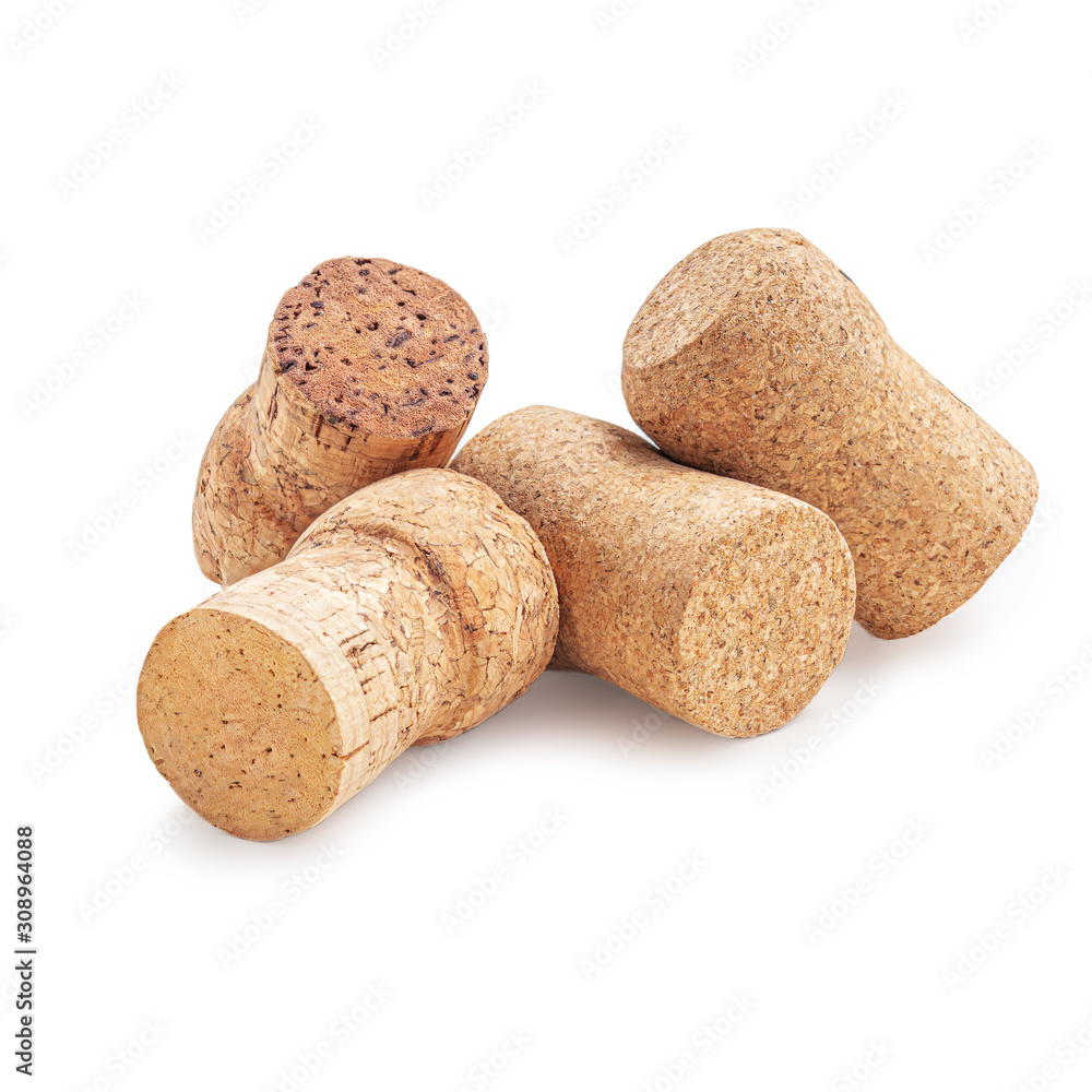 Wine corks Isolated on white background. Close up. Alcohol Corks macro.