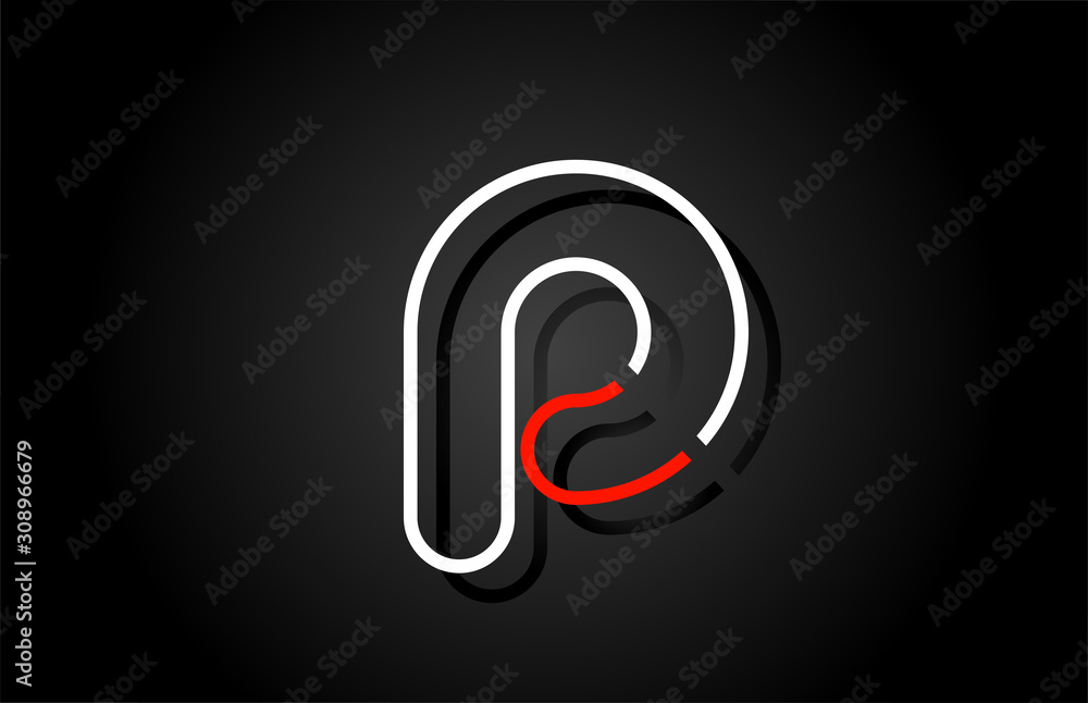 white red letter P alphabet logo design icon for company