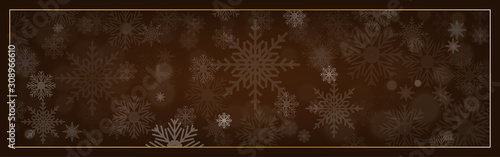 Merry Christmas decorative design with snowflake on dark brown background