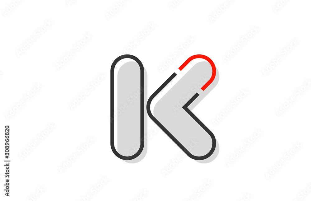 Fototapeta premium black red grey letter K alphabet logo design icon for company