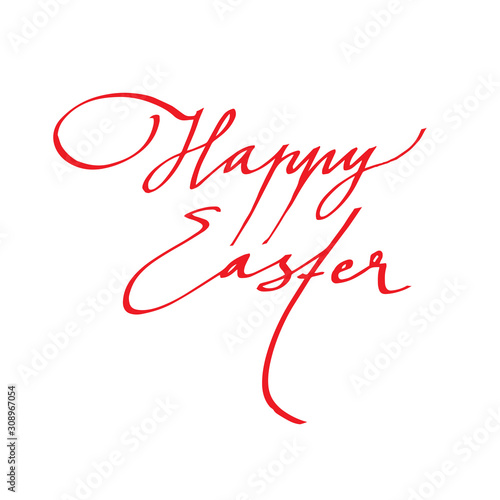 happy easter hand written calligraphic lettering. calligraphic text for postcard, banner, poster, social media. vector