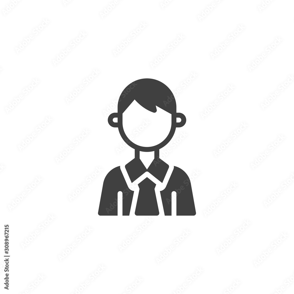 Office worker avatar vector icon. Male user filled flat sign for mobile concept and web design. Faceless businessman glyph icon. Symbol, logo illustration. Vector graphics Office worker avatar vector icon. Male user filled flat sign for mobile concept and web design. Faceless businessman glyph icon. Symbol, logo illustration. Vector graphics