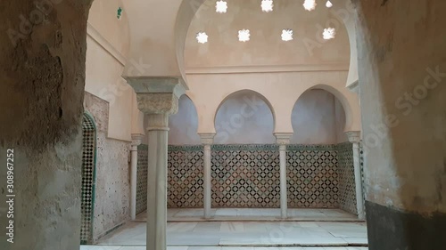 Comares Bath or Central room of bath in Alhambra, Granada. Tilt down