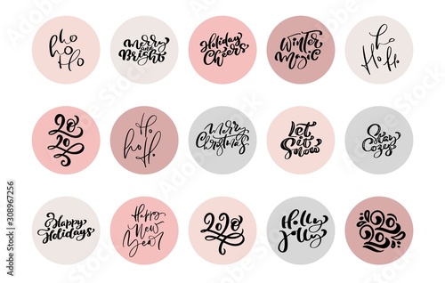 Christmas Vector set of icons and emblems with xmas phrases for social media story highlight covers. Design templates for lifestyle, bloggers and designers