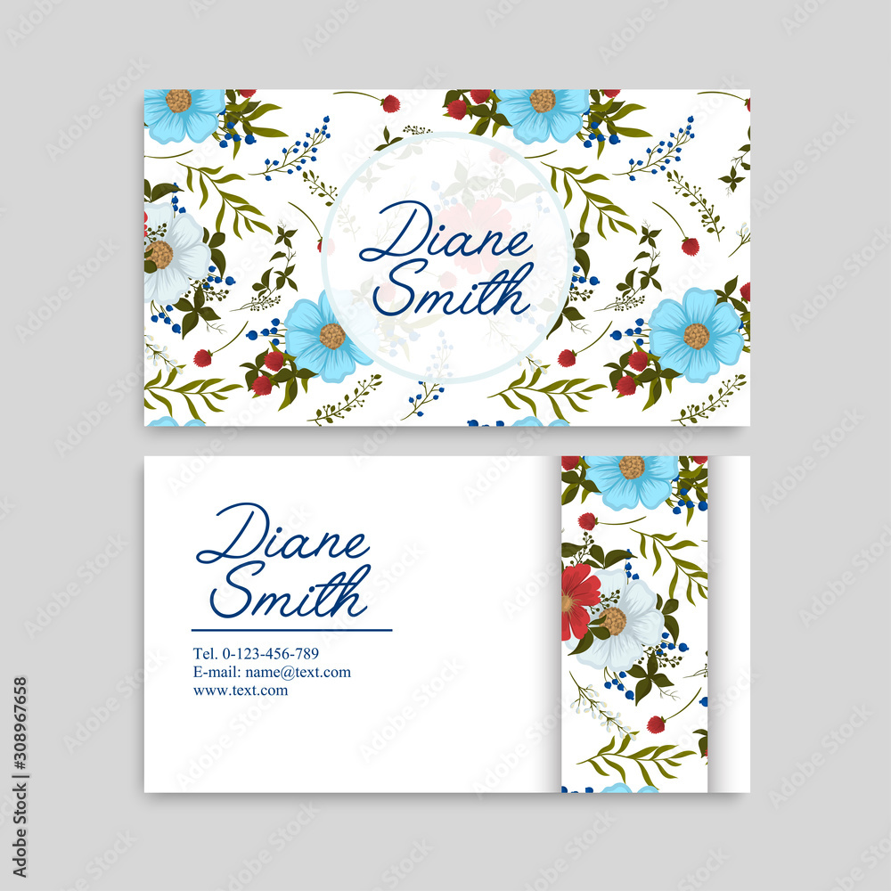 Light blue flower business cards