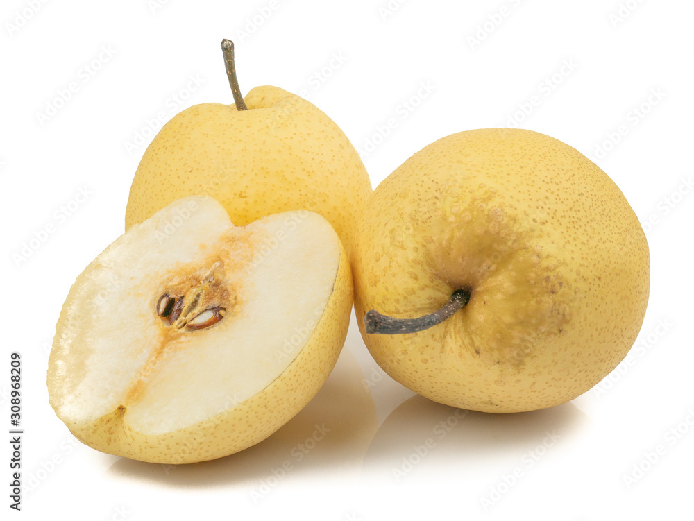 Chinese pear (Pyrus pyrifloral,nashi pear) tropical fruit isolated on white background Chinese pear (Pyrus pyrifloral,nashi pear) tropical fruit isolated on white background
