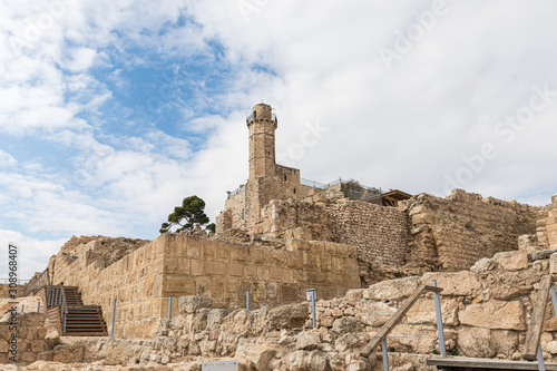 Archaeological excavations of the crusader fortress located on the site of the tomb of the prophet Samuel on Mount Joy near Jerusalem in Israel