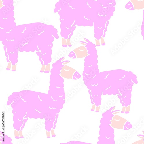  vector illustration of a pink lama pattern on a white background  children s textile