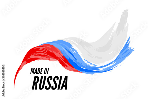 The flag of Russia with the inscription is made in Russia. Vector illustration on a white background