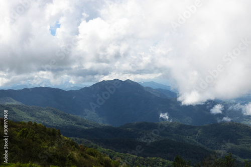 Mountain green landscape view with clound in the morning at Chaing mai, Thailand