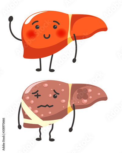 Healthy vs sick liver human organ health comparison