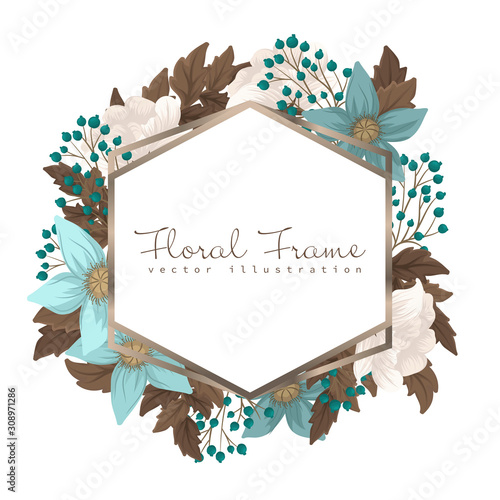 Flower wreath drawing - circle frame with flowers