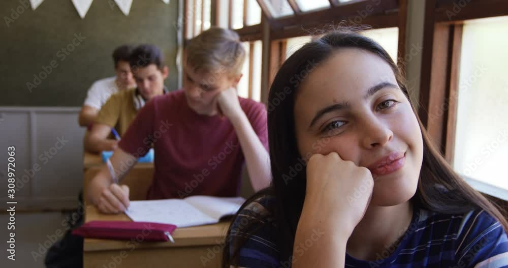 Portrait of teenage girl in a school classroom Portrait of teenage girl in a school classroom