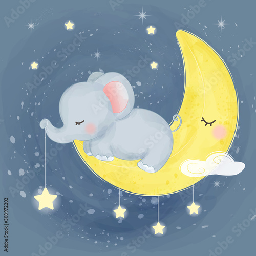 cute elephant and the moon