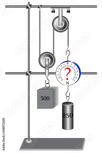 The physical problem, measuring the resultant force, I use a dynamometer and mechanical blocks.