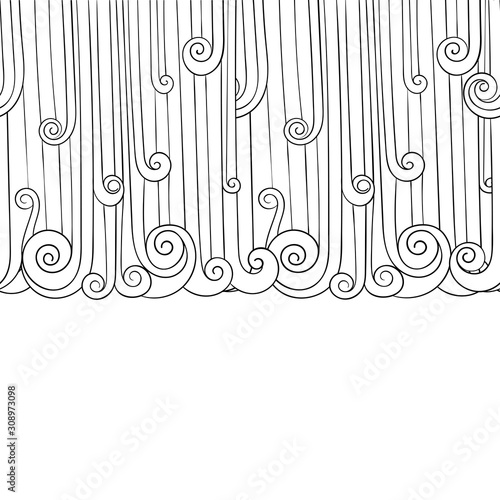 Doodle seamless border with rainfall or sea waves. Creative illustration represents seasons and rainy weather. Easy to change colors.
