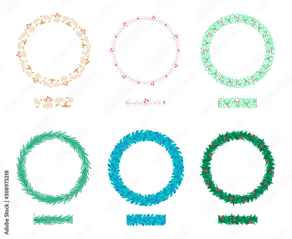 Christmas wreath berrie tree decorative brush Frame abstract vector illustration set pack Christmas wreath berrie tree decorative brush Frame abstract vector illustration set pack