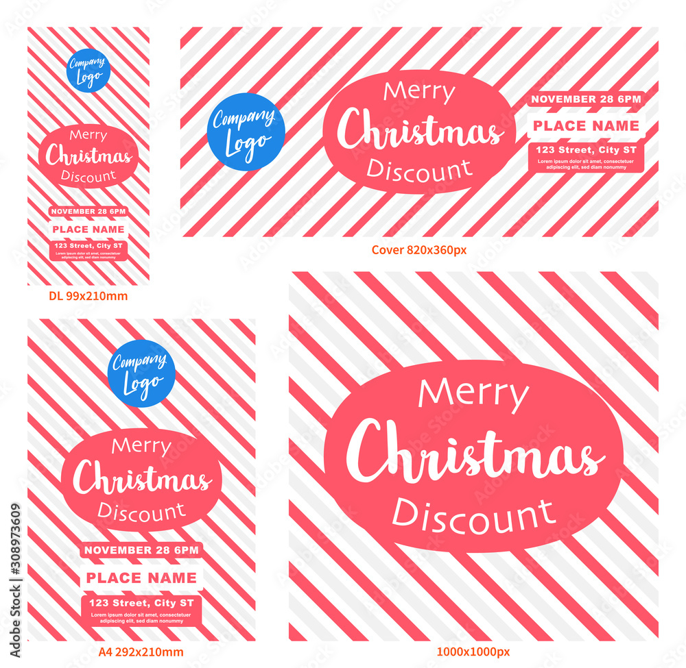 Obraz premium Merry Christmas discount a4 DL cover Flyer Banner poster template vector illustration offer holiday greeting card pack set