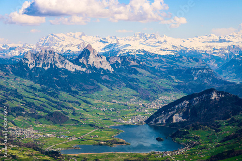 Panorama stunning view of Rigi mountain in clear sky. Lucern, Switzerland