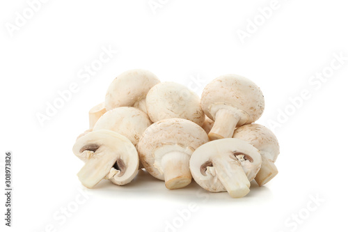 Сhampignon mushrooms isolated on white background, close up